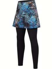 Colorblock Leaf Print Tennis Leggings