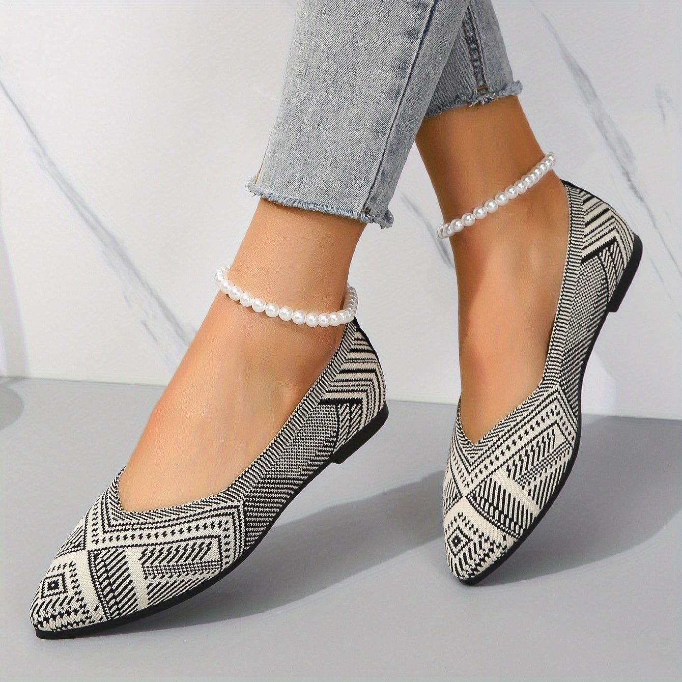 Women's Knit Pointed Toe Flats Soft Sole Slip On Walking Shoes