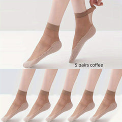 5 Pairs Semi Sheer Non Slip Socks Women's Stockings