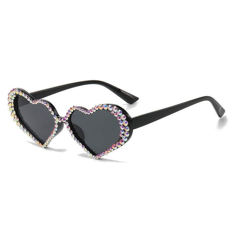 Rhinestone Heart Sunglasses Tinted Lens UV Protection