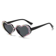 Rhinestone Heart Sunglasses Tinted Lens UV Protection