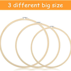 3pcs Large Bamboo Embroidery Hoop Set 8, 10, 12 - Adjustable Cross Stitch Hoops