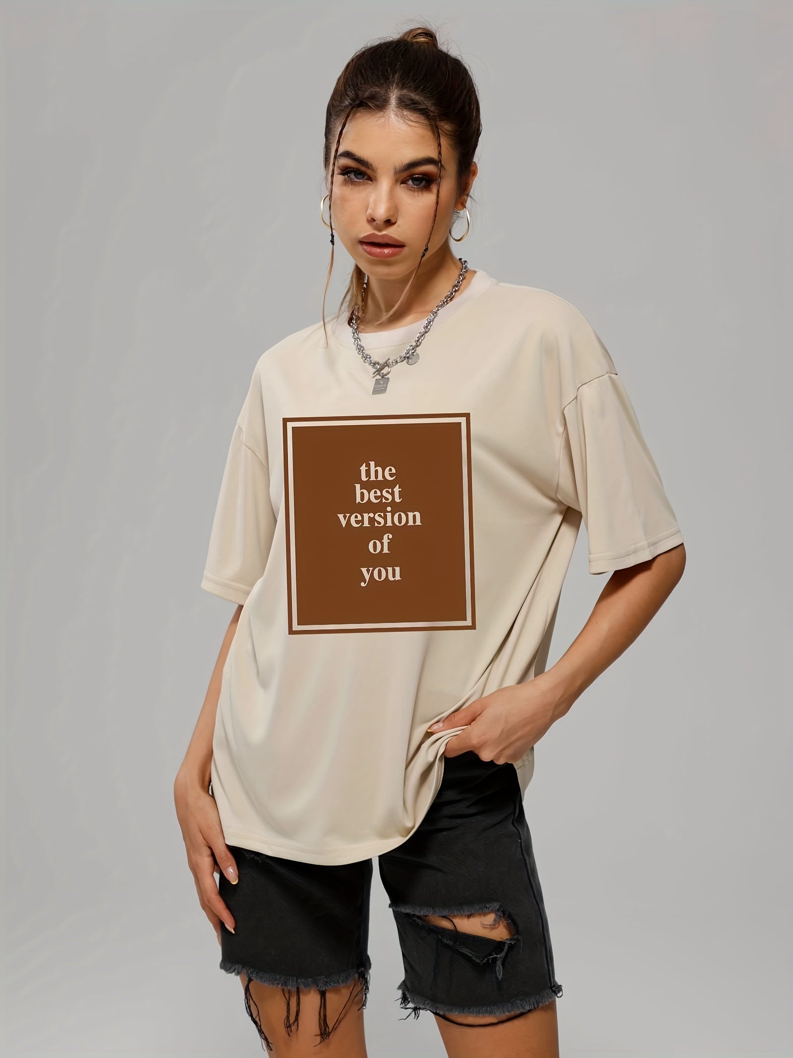 Letter Print Crew Neck Short Sleeve Women's Sports Tee