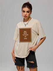 Letter Print Crew Neck Short Sleeve Women's Sports Tee