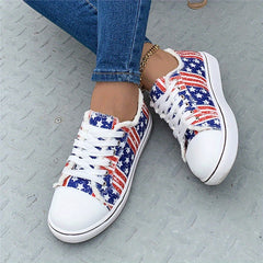 Women's Star Pattern Canvas Sneakers Striped Low Top Shoes