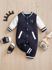 Baby Stylish Letter Block Cotton Baseball Jersey Bodysuit