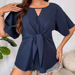 Women's Cut Out Twist V Neck Blouse