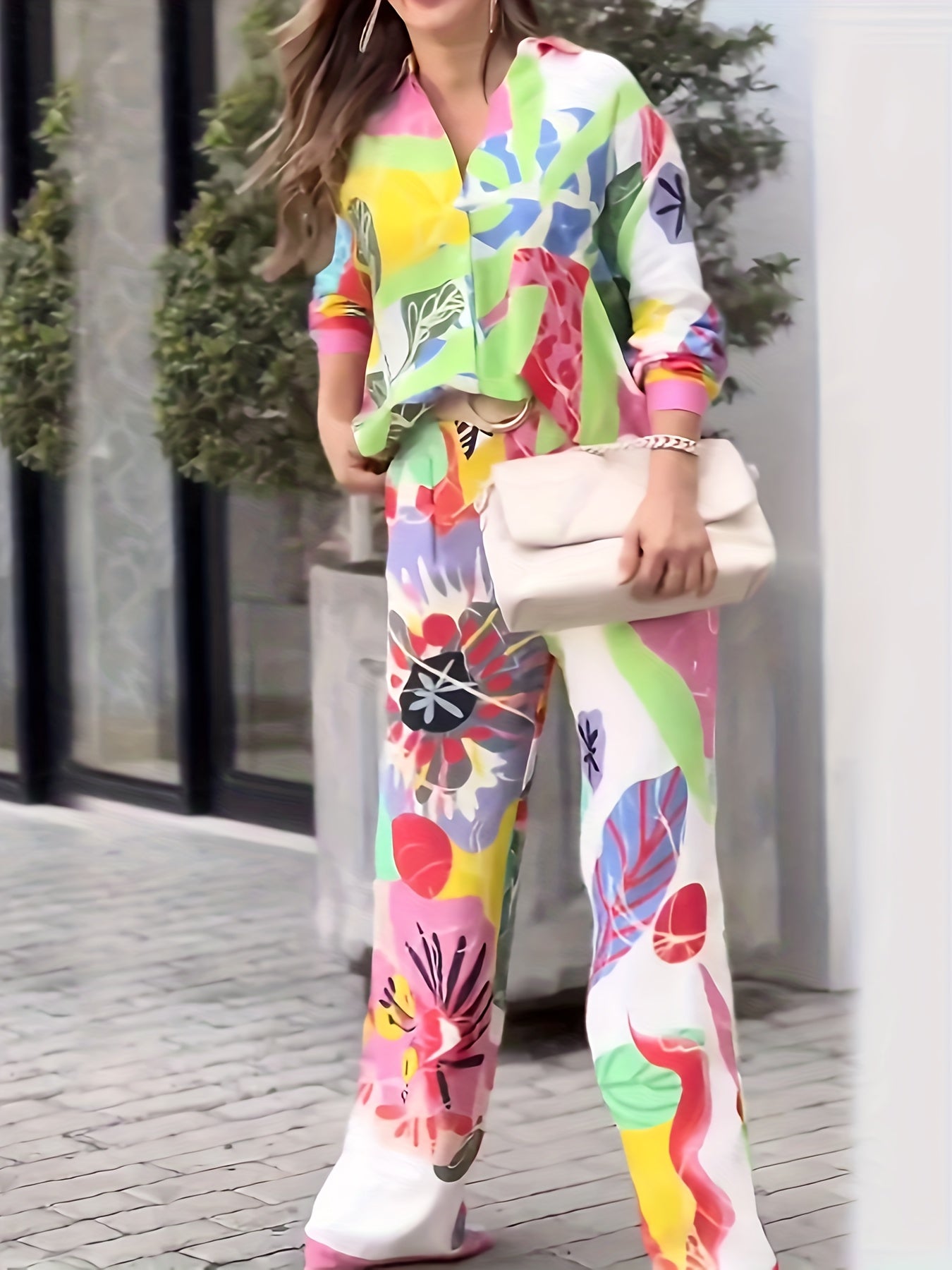 Tropical Print Shirt & Pants Set