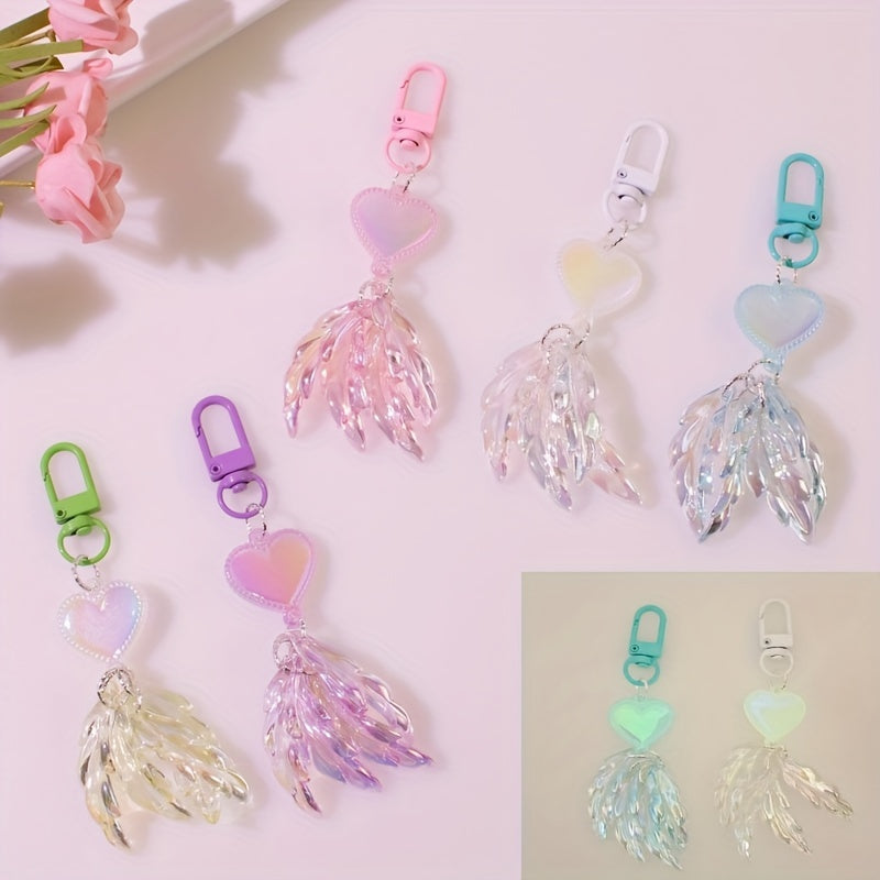 Luminous Love Feather Pendant for Women, Bag Mobile Phone Car Keychain