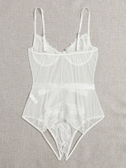 Floral Lace Spaghetti Strap Bodysuit with Cut Out Detail