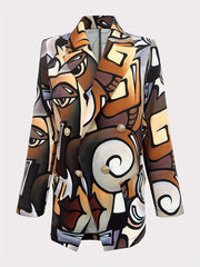 Cartoon Print Double Breasted Blazer Casual Lapel Long Sleeve Blazer
