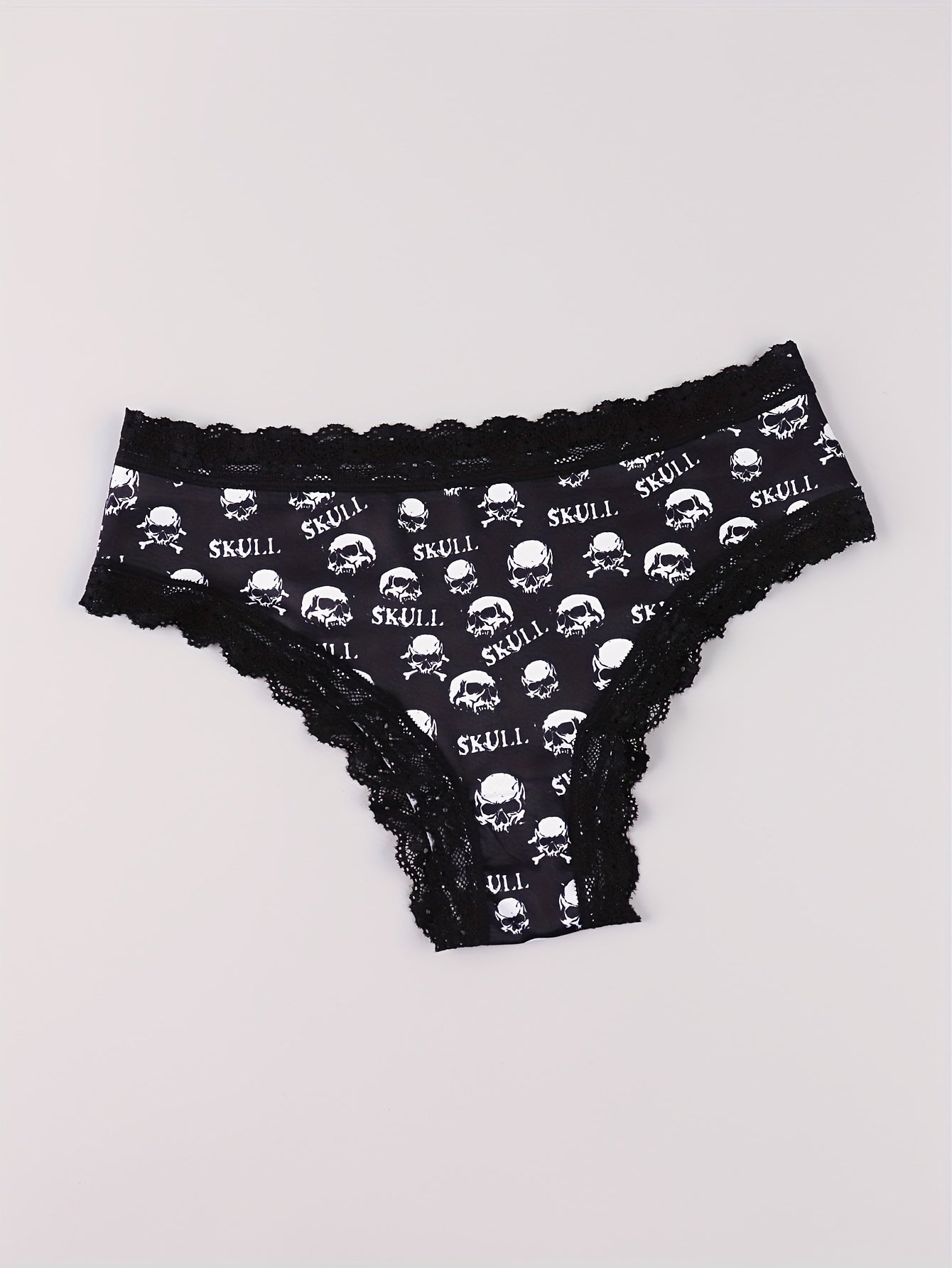 3 Pack Plus Size Gothic Panties Set Women's Plus Skull & Eyeball Sun Print Lace