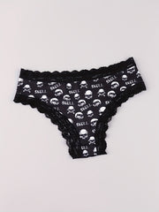 3 Pack Plus Size Gothic Panties Set Women's Plus Skull & Eyeball Sun Print Lace