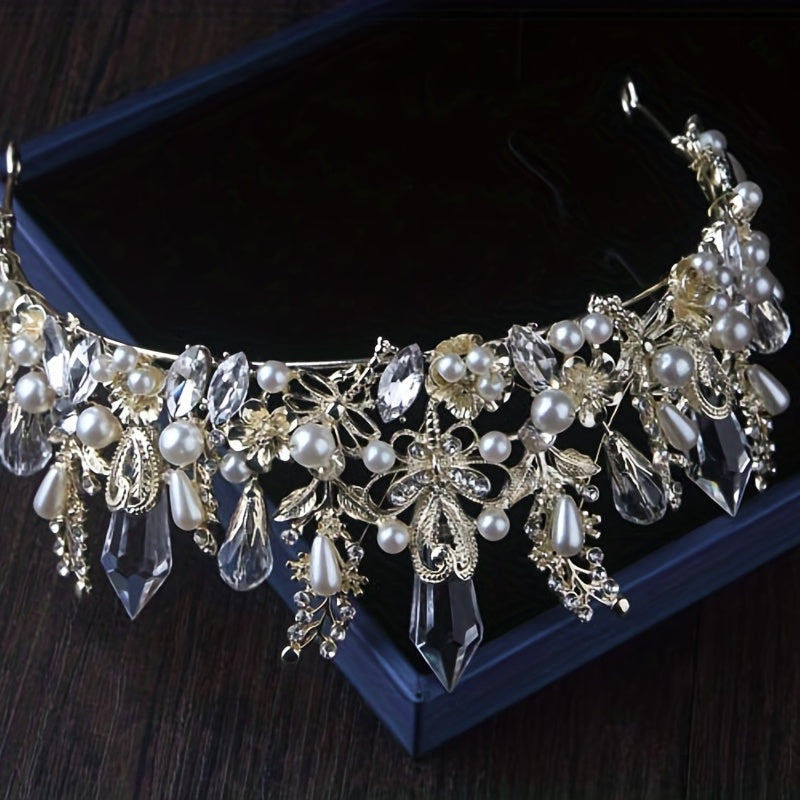 Faux Pearl Crystal Headband Queen's Style Tiara Head Jewelry