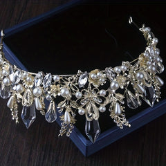 Faux Pearl Crystal Headband Queen's Style Tiara Head Jewelry