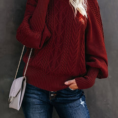 Solid Cable Lantern Sleeve Sweater