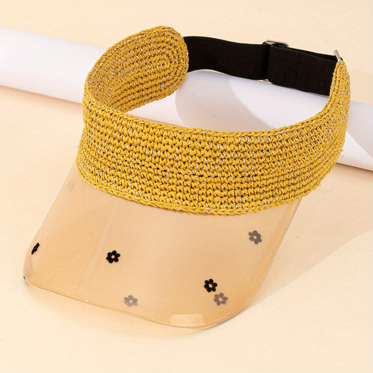 Raffia Visor Hat Flower Print Straw Sun Hat Summer Casual Beach Hats