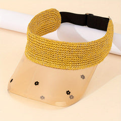 Raffia Visor Hat Flower Print Straw Sun Hat Summer Casual Beach Hats