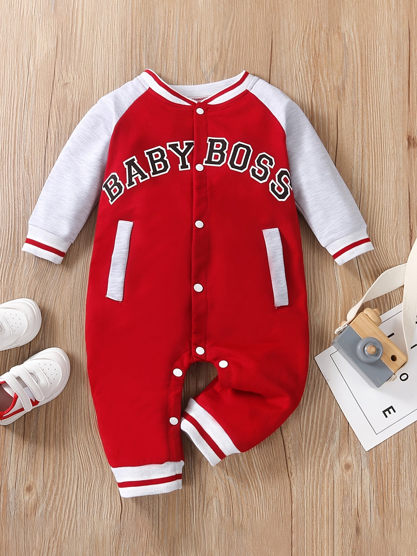 Baby Boy's Letter Print Thermal Romper for Spring Fall Party