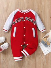 Baby Boy's Letter Print Thermal Romper for Spring Fall Party