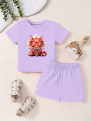 Toddler Cartoon Dragon T shirt & Shorts Set