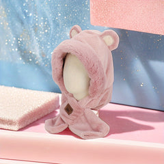2 In 1 Hooded Cap Scarf Winter Scarf Bear Furry Hat Scarf
