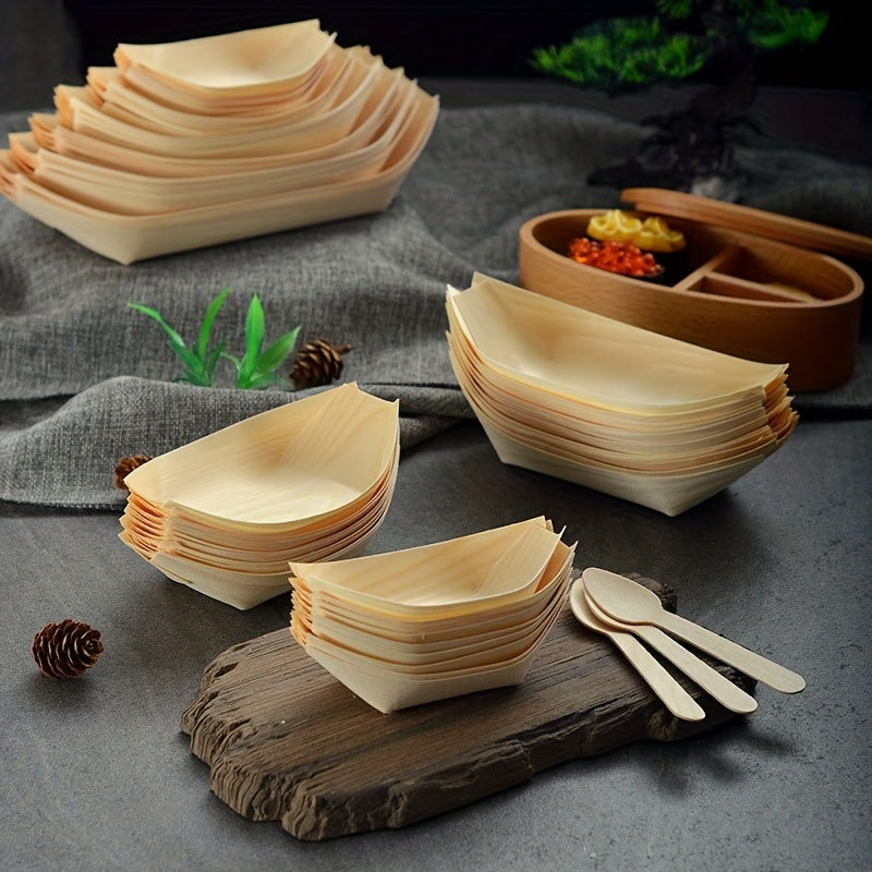 50pcs Wooden Sushi Serving Tray Boat Disposable Japanese Sashimi Plate