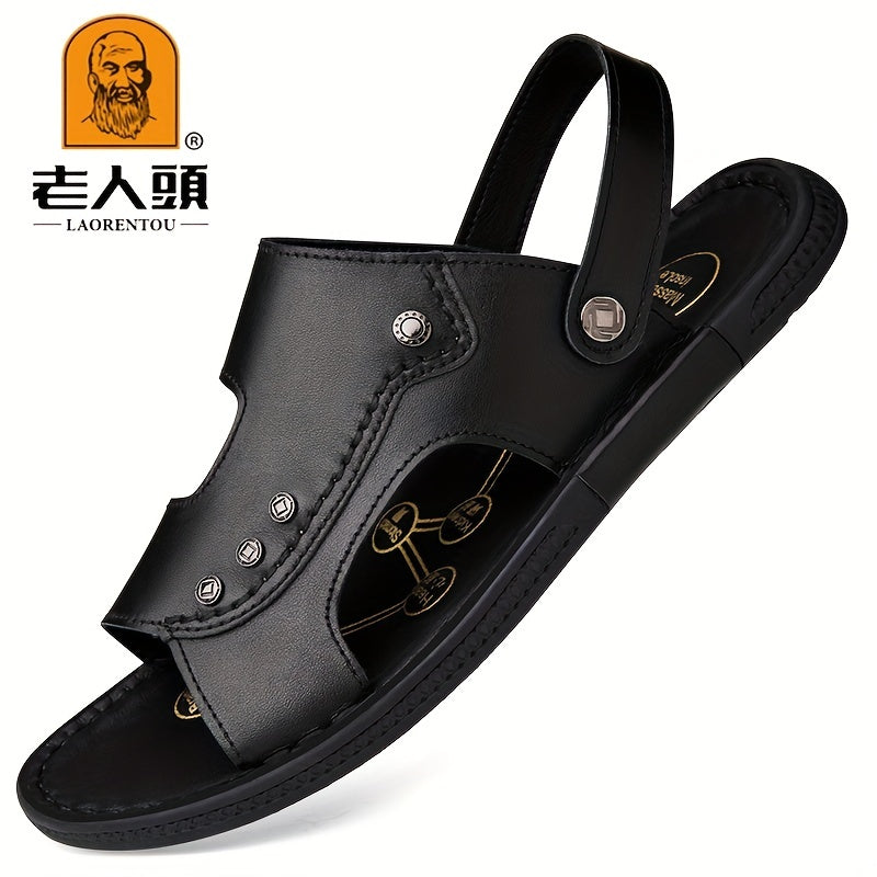 LAORENTOU Men's Leather Non Slip Sandals For Beach