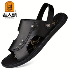 LAORENTOU Men's Leather Non Slip Sandals For Beach