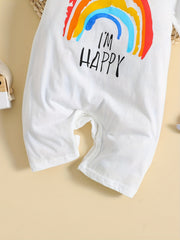 Baby Girls Cotton Short Sleeve Romper With Rainbow Print
