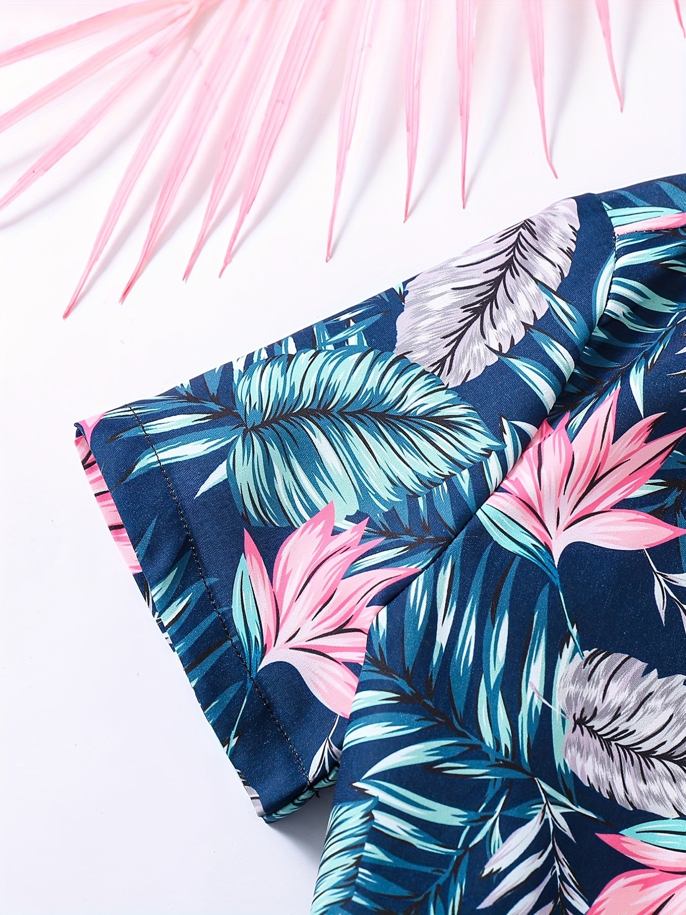 Boys Hawaiian Shirt & Shorts Set Tropical Plant Print Vacation Beach Wear
