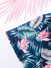 Boys Hawaiian Shirt & Shorts Set Tropical Plant Print Vacation Beach Wear