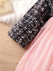 Baby Girls Lace Collar Mesh Dress Lady Plaid Tutu Dress
