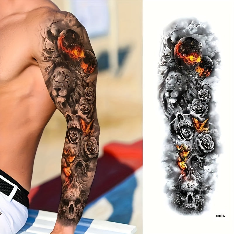 4 Pcs Lions Tigers Roses Temporary Tattoos Full Arm Body Art Men Women