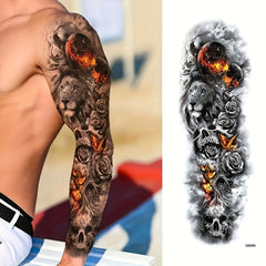 4 Pcs Lions Tigers Roses Temporary Tattoos Full Arm Body Art Men Women