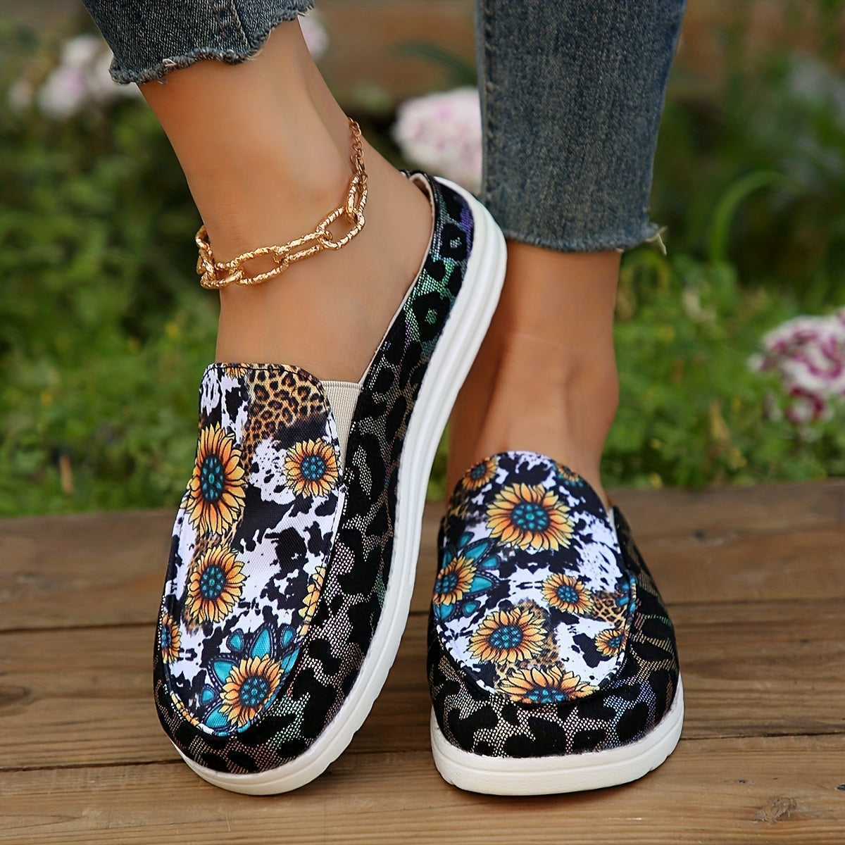 Women's Print Mules Sneakers Slip On Low Top Loafers
