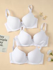3 Pack Plus Size Rhinestone Decor Seamless Padded Bra Set