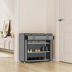 Foldable Portable Shoe Rack with Dustproof Cover - Entryway Shoe Storage Cabinet