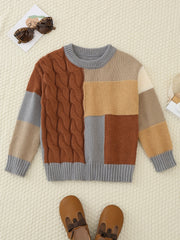 Boys Block Crew Neck Sweater Pullover For Spring Autumn