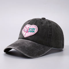 Heart Cat Patch Baseball Cap Embroidery Washed Distressed Cotton Sun Hat