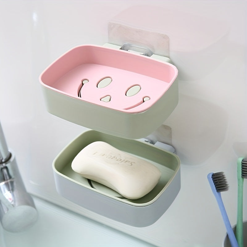 Smiling Face Double Layer Soap Holder Wall Mounted Soap Dish Plastic Soap Tray