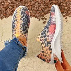 Leopard Print Slip-On Running Shoes for Women