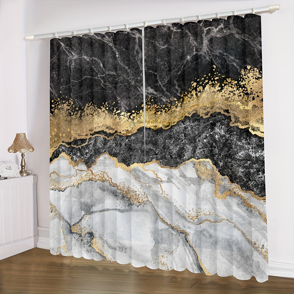Grey Marble Window Curtains - Set of 2 Panels