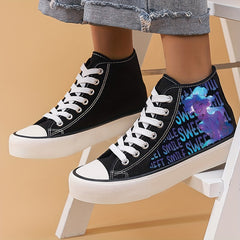 Cyberpunk Anime Girl Canvas Sneakers Lace Up Wear Resistance Shoes