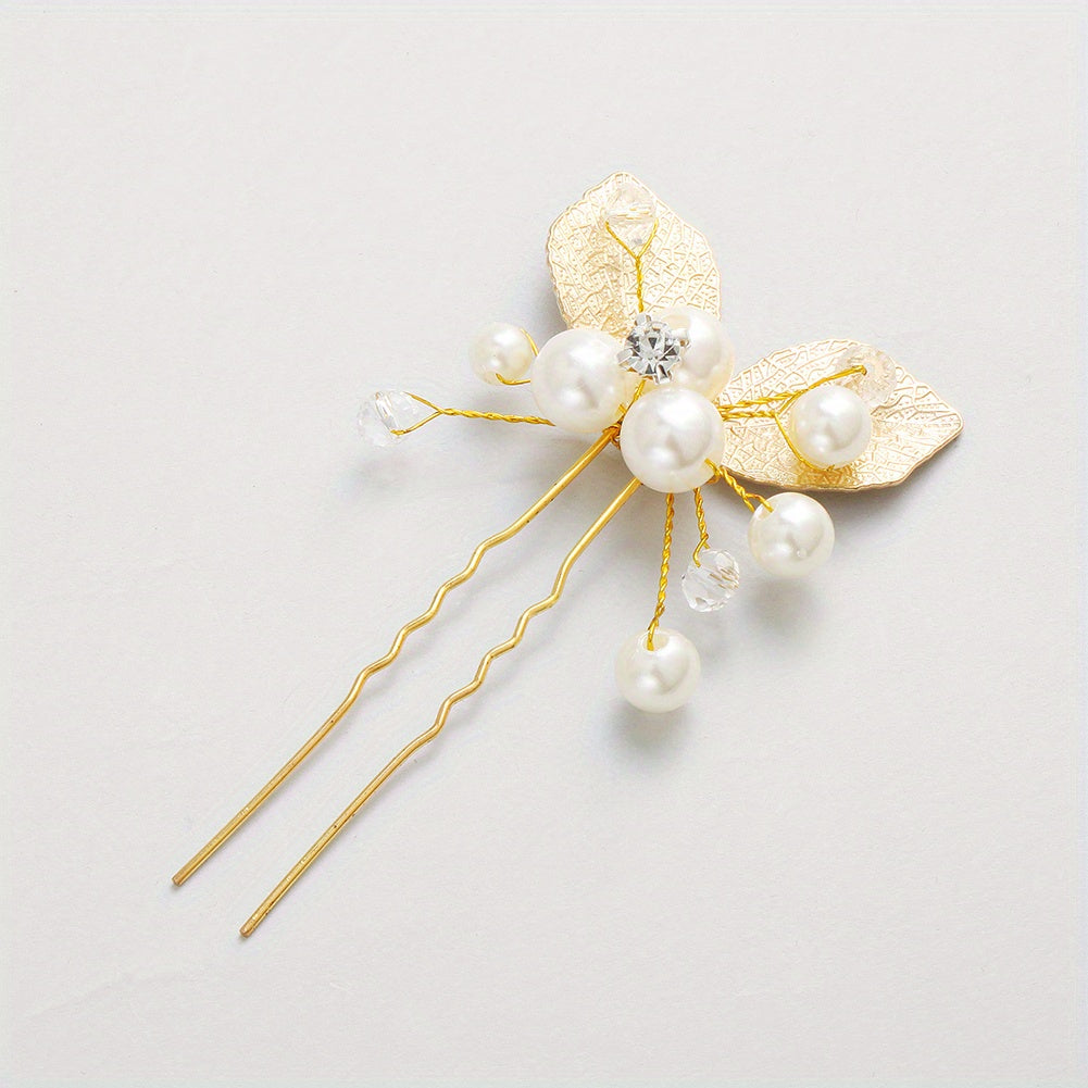 Golden Leaf Rhinestone Pearl Hairpin Bridal Bobby Pin Wedding Hair Accessories