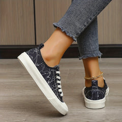 Women's Graffiti Printed Sneakers Low Round Toe Non Slip Biscuit Bottom Shoes