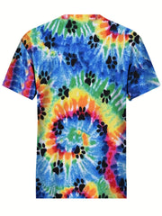 Men's Tie Dye & Paw Print T-Shirt Active Stretch Breathable Tee