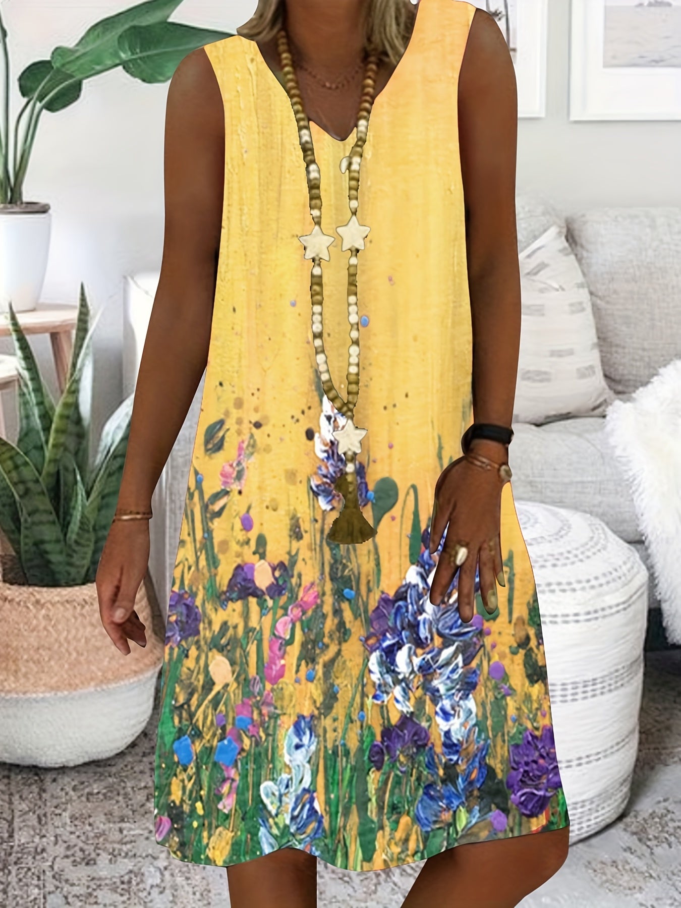 Women's Plus Ombre & Floral Print V Neck Tank Dress