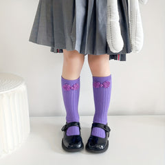 Girls Bow Knee High Socks Straight Stockings Chinese Style