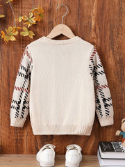 Boys Twist Pattern Sweater Round Neck Long Sleeve Warm Knit Pullover Top